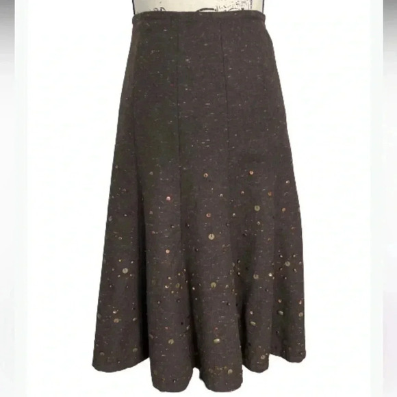 COLD WATER CREEK SKIRT BROWN WOOL TWEED ALINE MID LENGTH PLEATED SIZE 4 - Picture 4 of 13